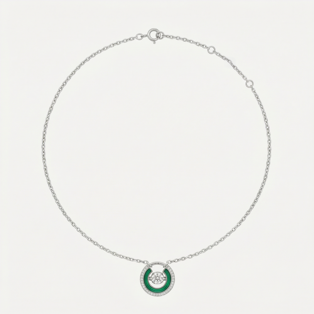 Floating Diamond Necklace with White Round Stone – on White Gold