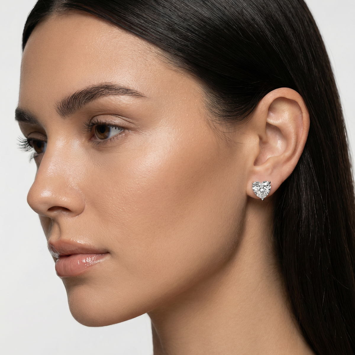 Love Heart Earrings with White Heart Stone – on White Gold