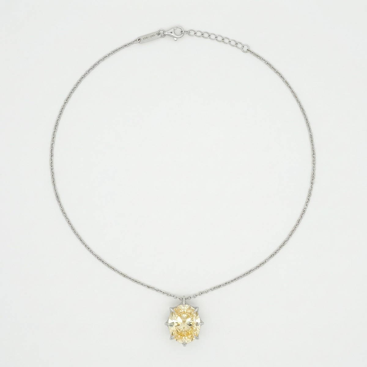 Queens Pendant Necklace with Yellow Oval Stone – on White Gold