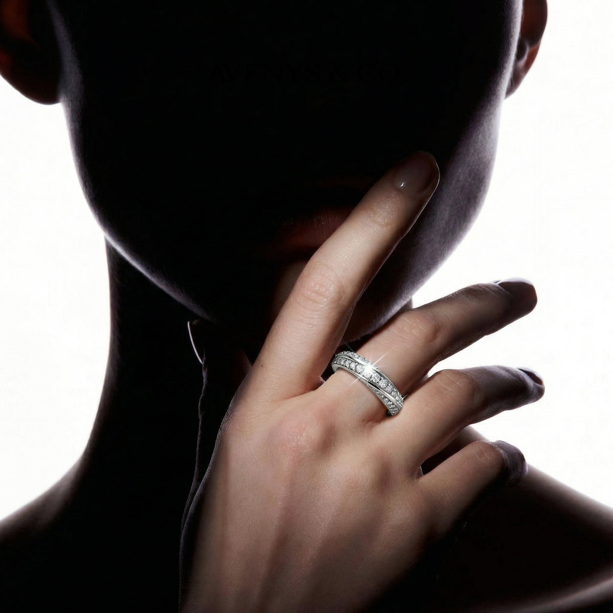 Spiral Ring with White Round Stone – on White Gold