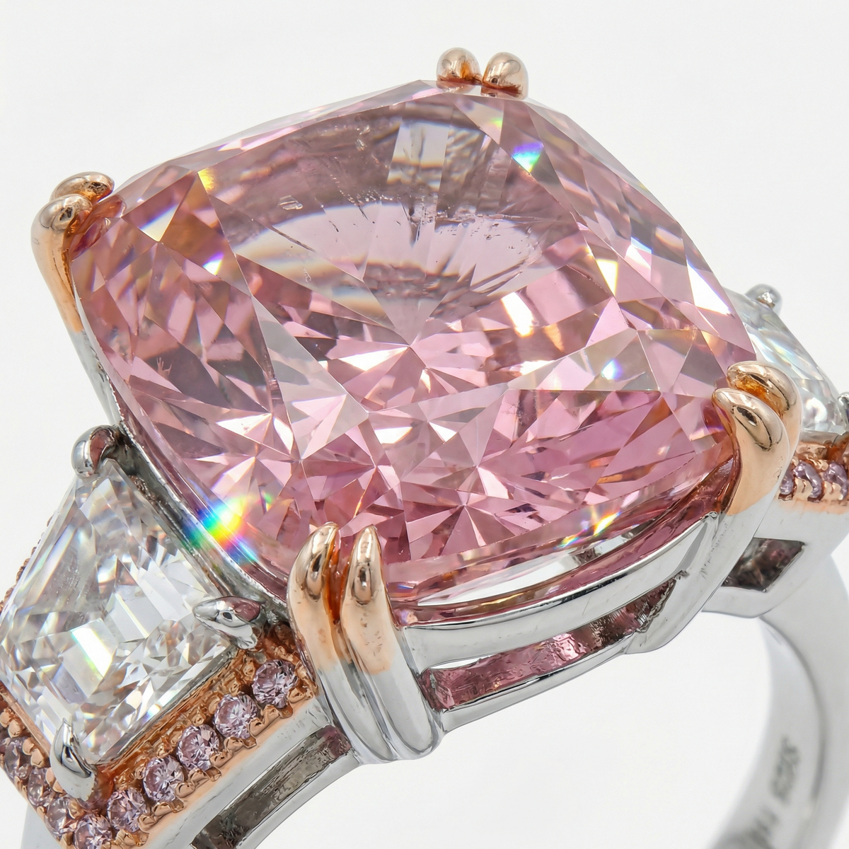 Trilogy Halo Ring with Pink Cushion Stone – on White Gold