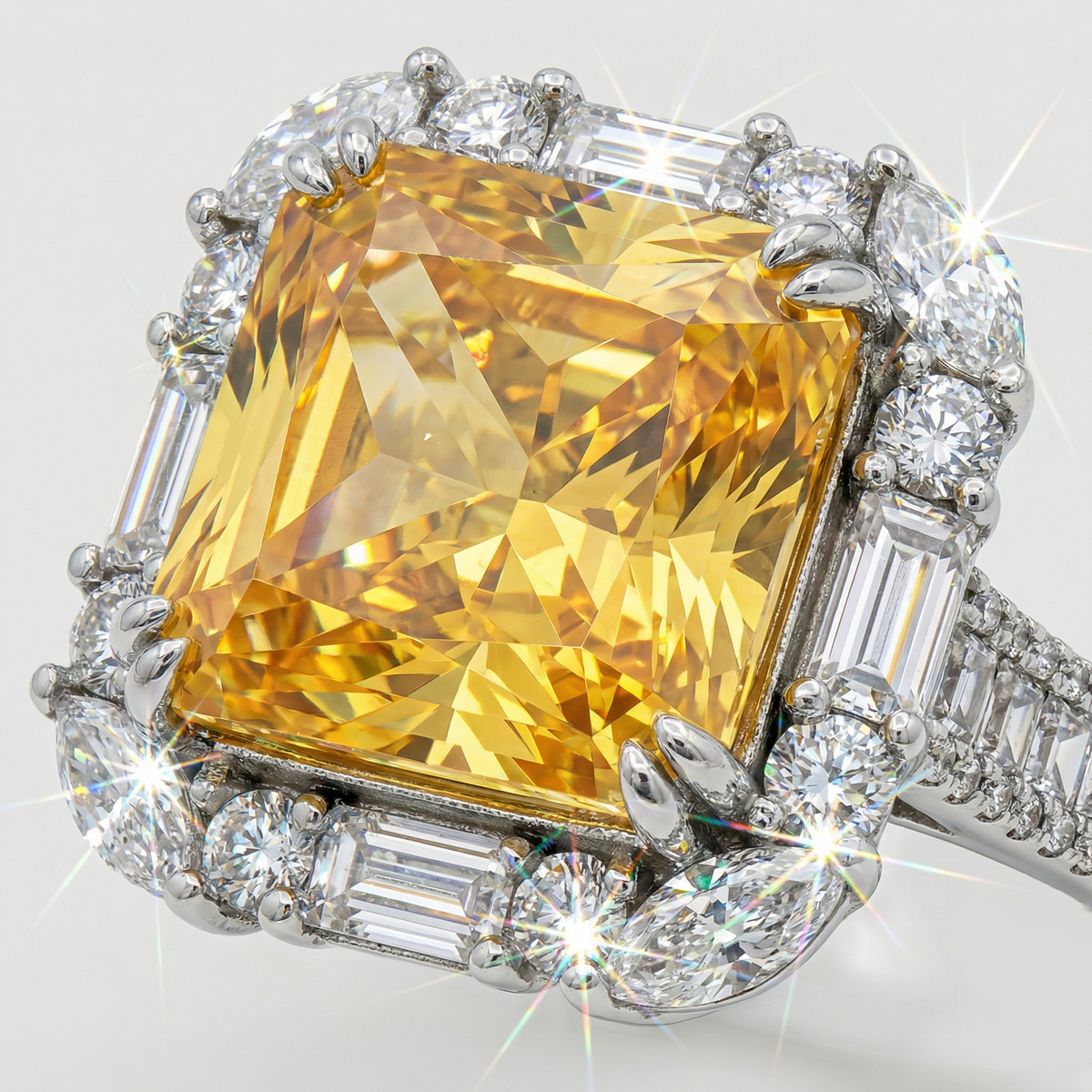 Eden Sunset Pave Ring with Yellow Emerald Stone – on White Gold
