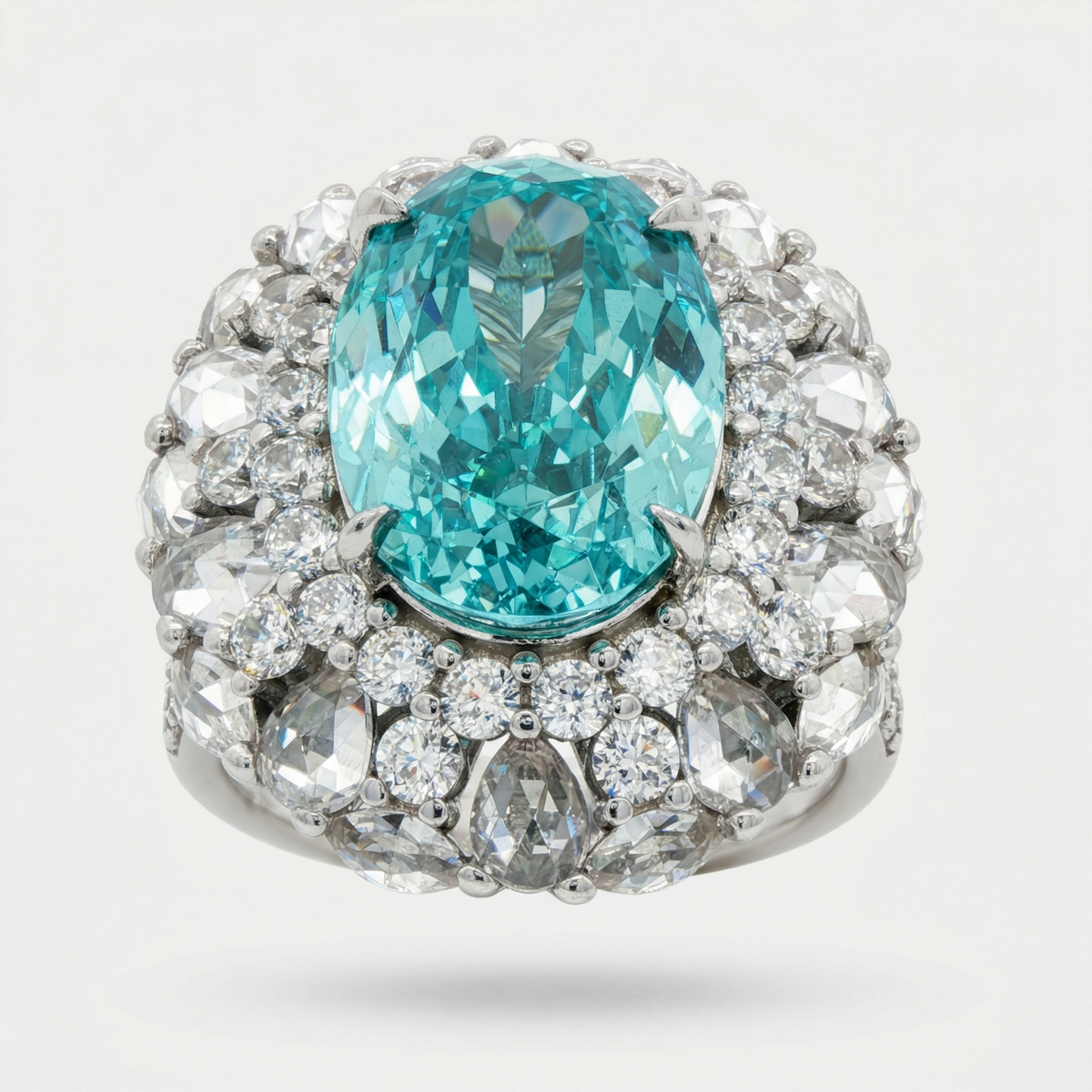 Seafoam Halo Ring with Paraiba Oval Stone – on White Gold