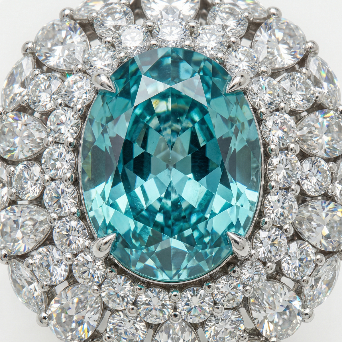 Seafoam Halo Ring with Paraiba Oval Stone – on White Gold