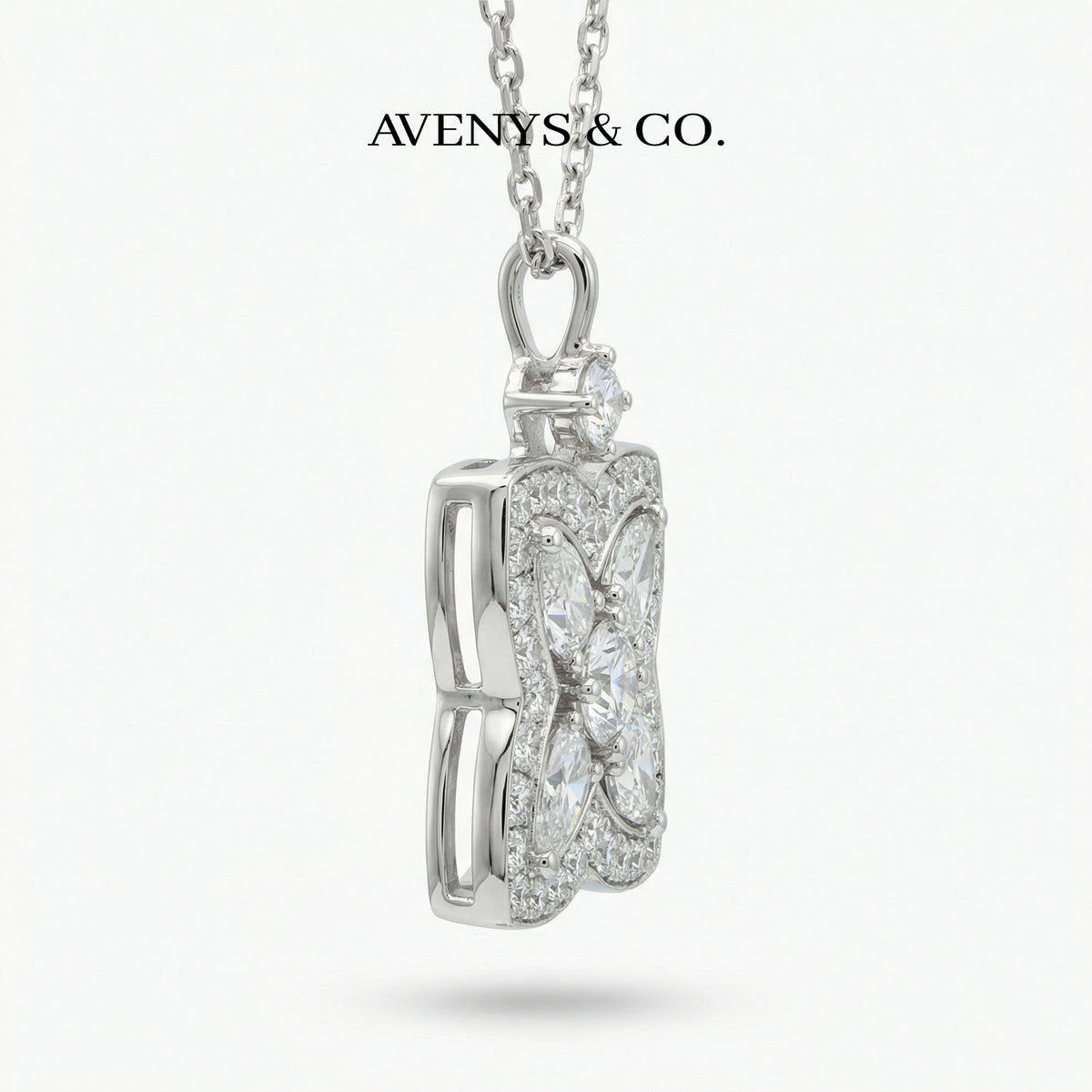 Lotus Classic Necklace with White Round Stone – on White Gold