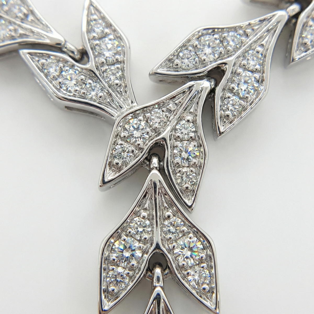 Leaf Necklace with White Round Stone – on White Gold