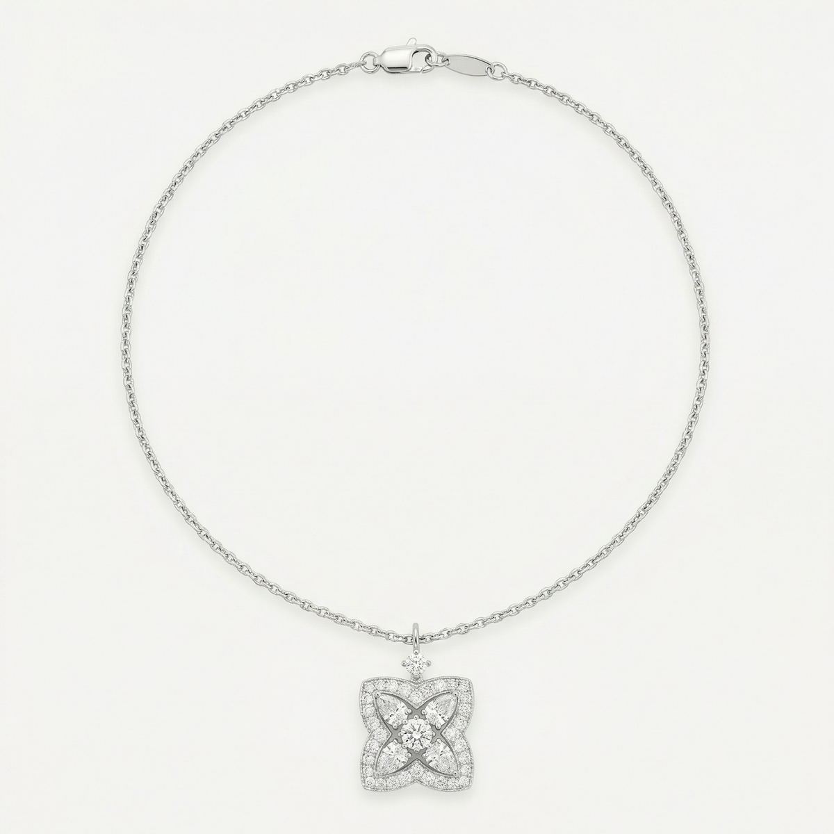 Lotus Classic Necklace with White Round Stone – on White Gold