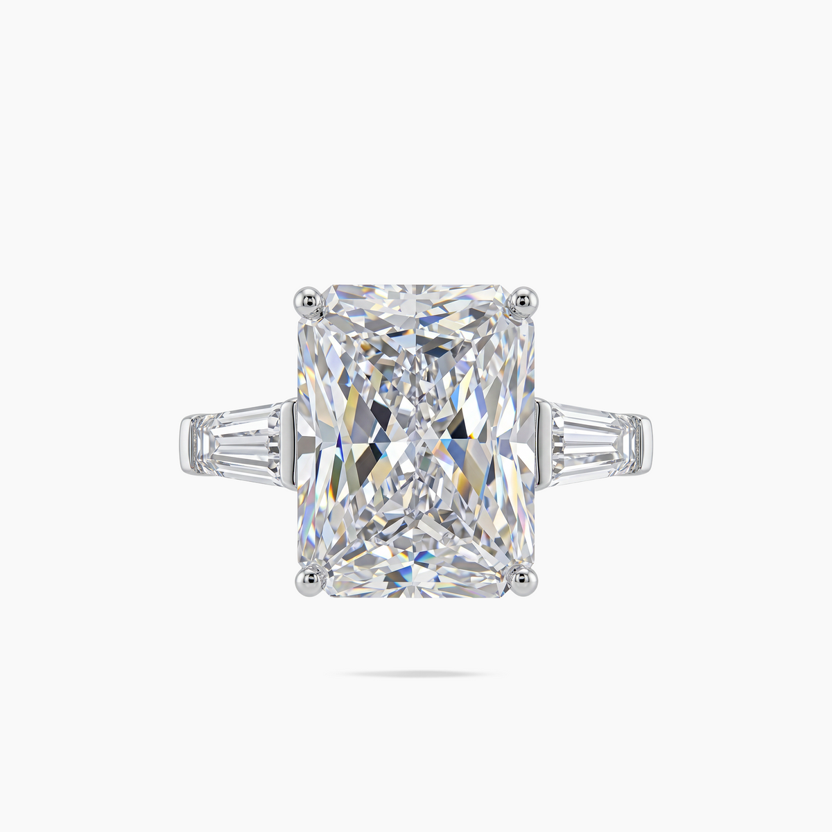 Radiant Trilogy Ring with White Radiant Stone – on White Gold