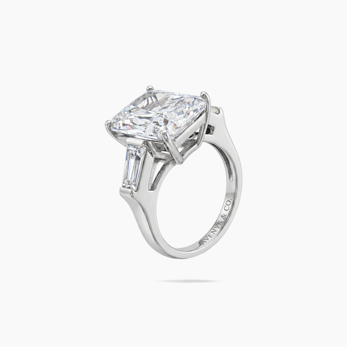 Radiant Trilogy Ring with White Radiant Stone – on White Gold