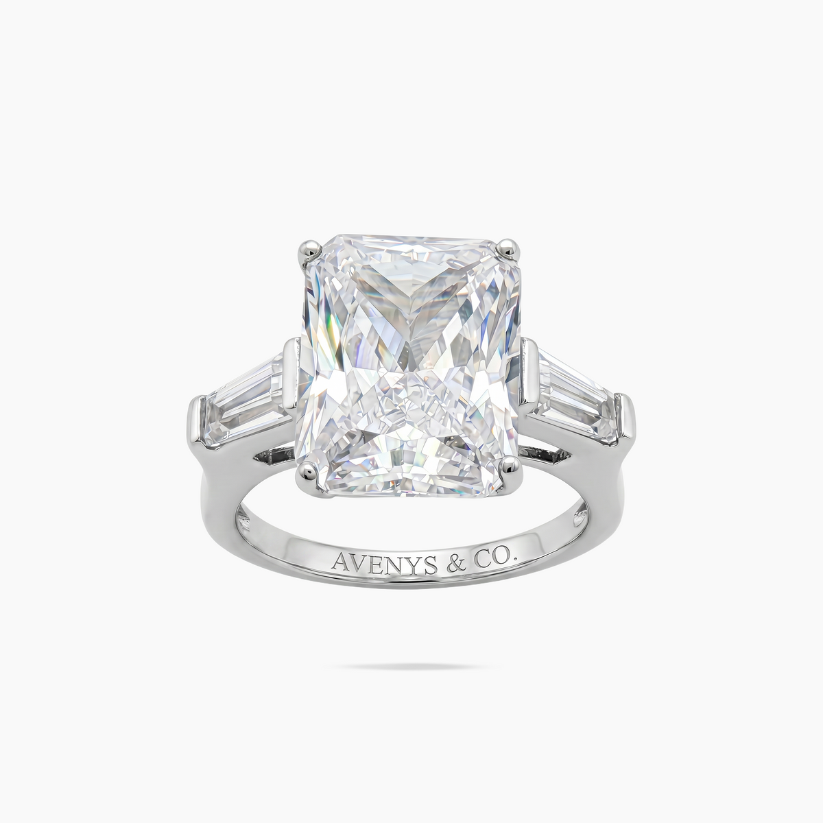 Radiant Trilogy Ring with White Radiant Stone – on White Gold