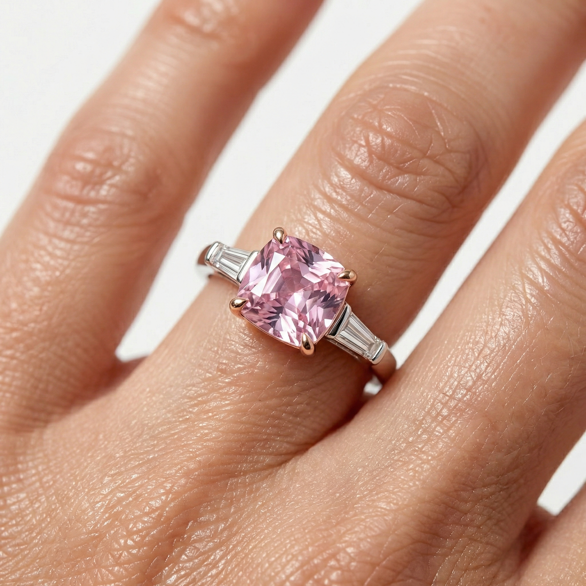 Princess Trilogy Ring with Pink Princess Stone – on White Gold