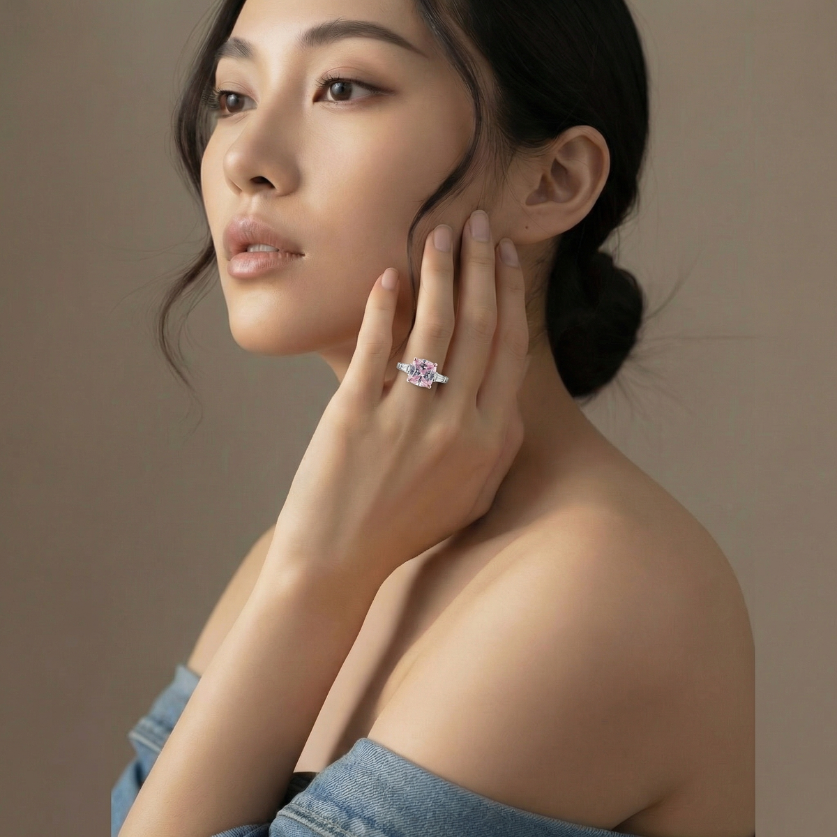 Princess Trilogy Ring with Pink Princess Stone – on White Gold