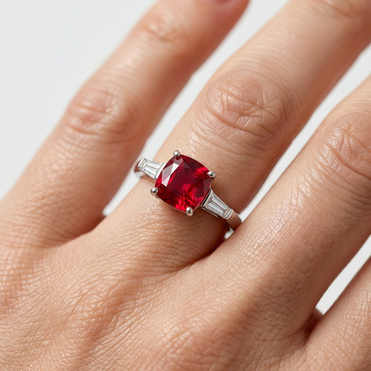 Princess Trilogy Ring with Red Princess Stone – on White Gold
