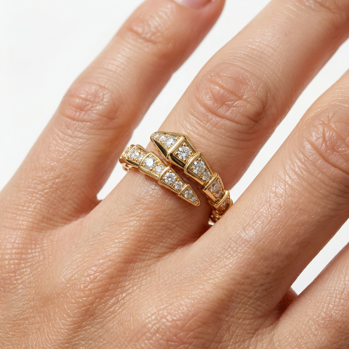 Coil Pave Ring with White Round Stone – on Yellow Gold
