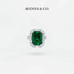 Eden Frame Ring with Green Radiant Stone – on White Gold