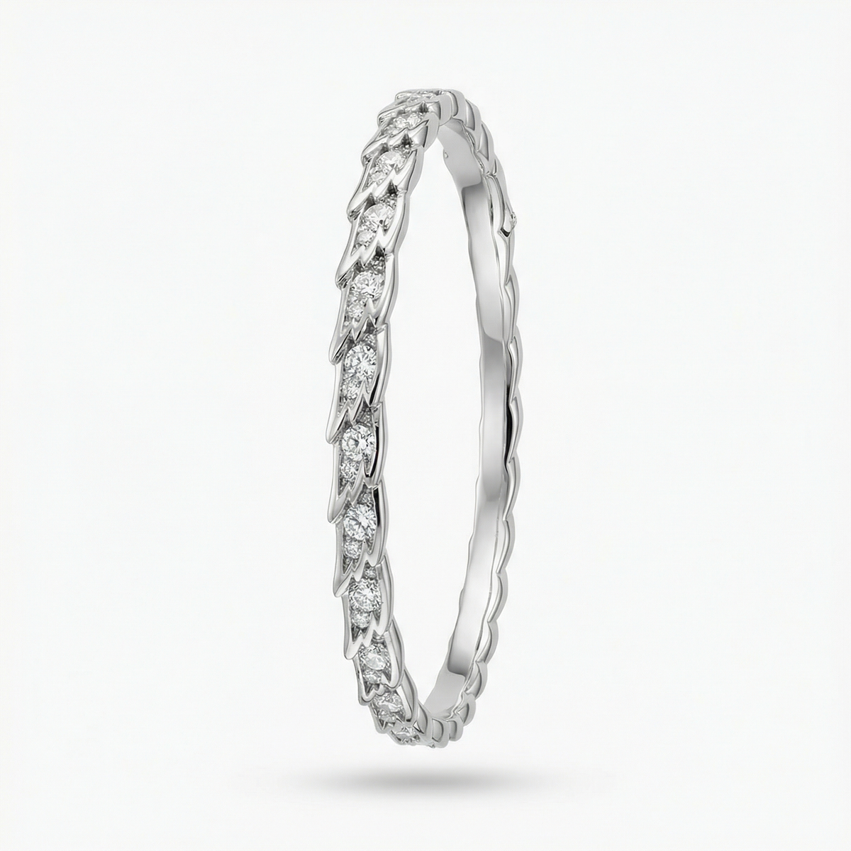 Birds Bangle with White Round Stone – on White Gold