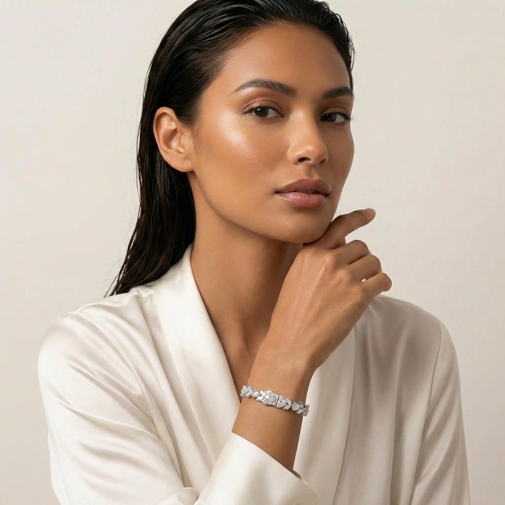 Tennis Bracelet with Pear Cut White Stone