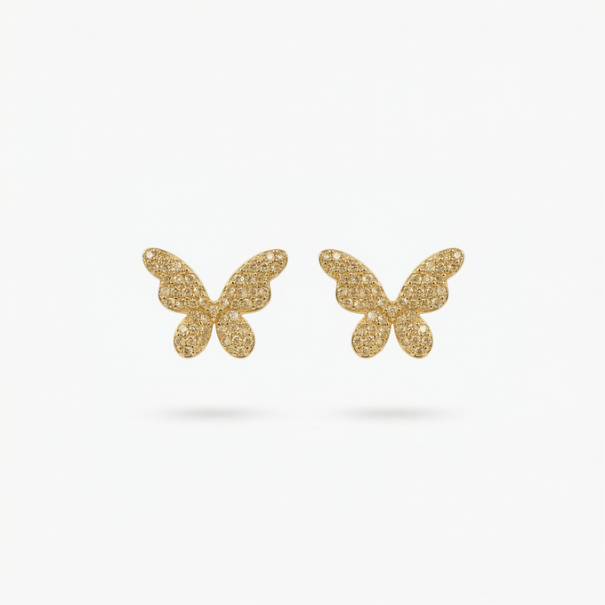 Butterfly Earrings with Yellow Round Stone – on White Gold