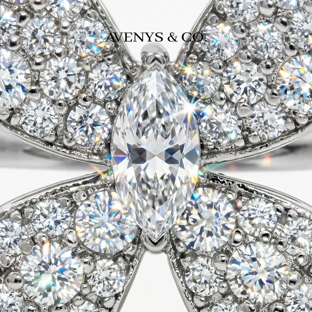 Butterfly Ring with White Round Stone – on White Gold