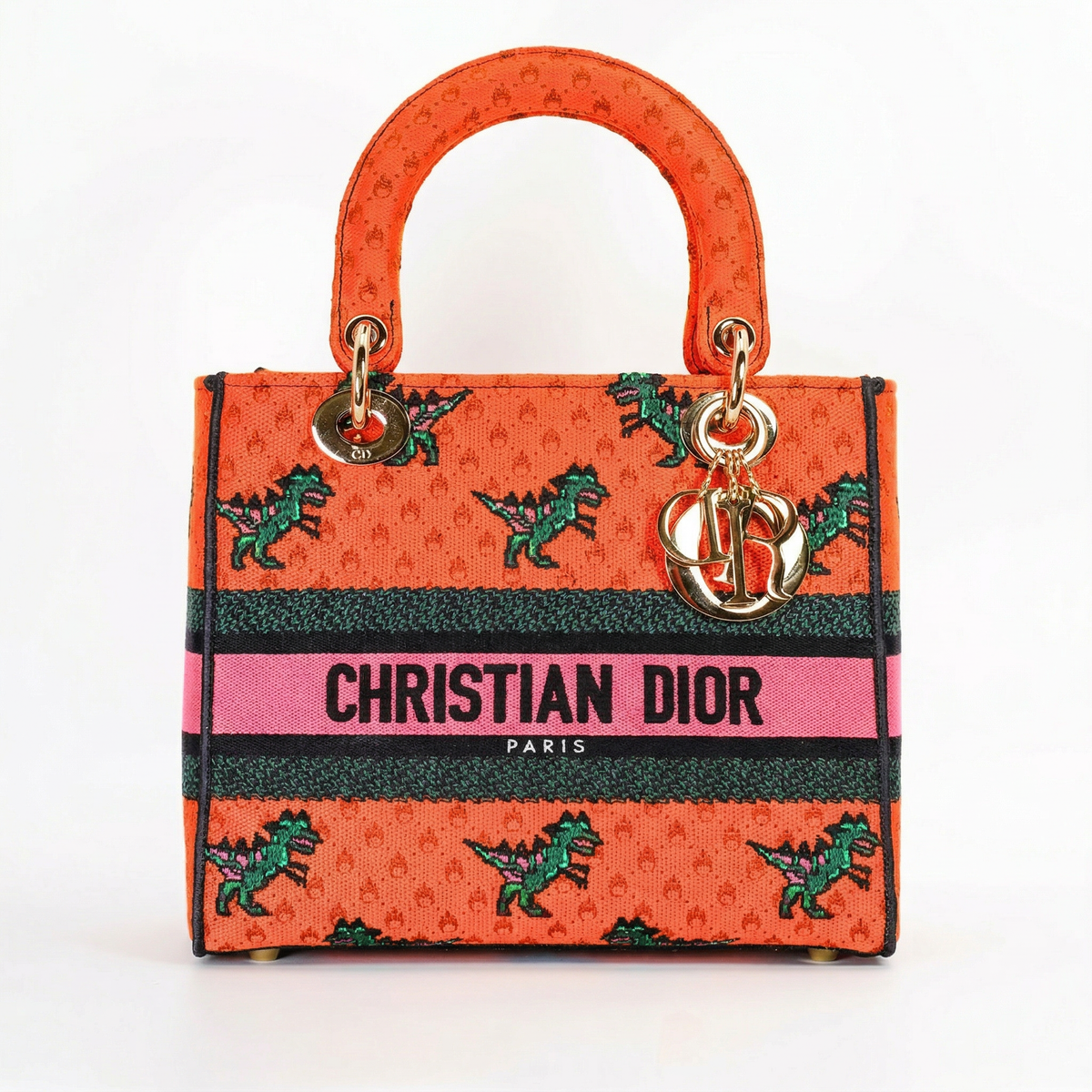 Christian Dior Medium Lady D-Lite – Dino Embroidered Canvas