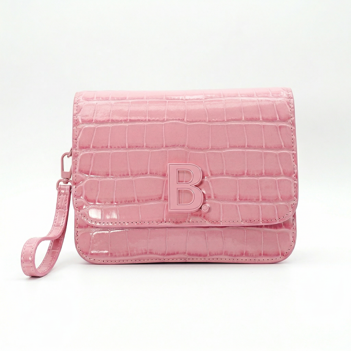 Balenciaga B Small Shoulder Bag – Croc-Embossed Leather