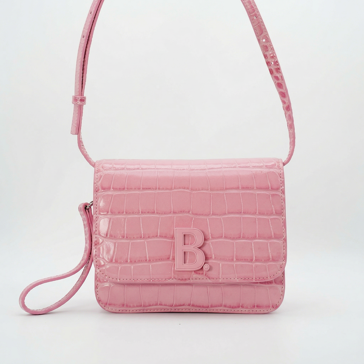 Balenciaga B Small Shoulder Bag – Croc-Embossed Leather