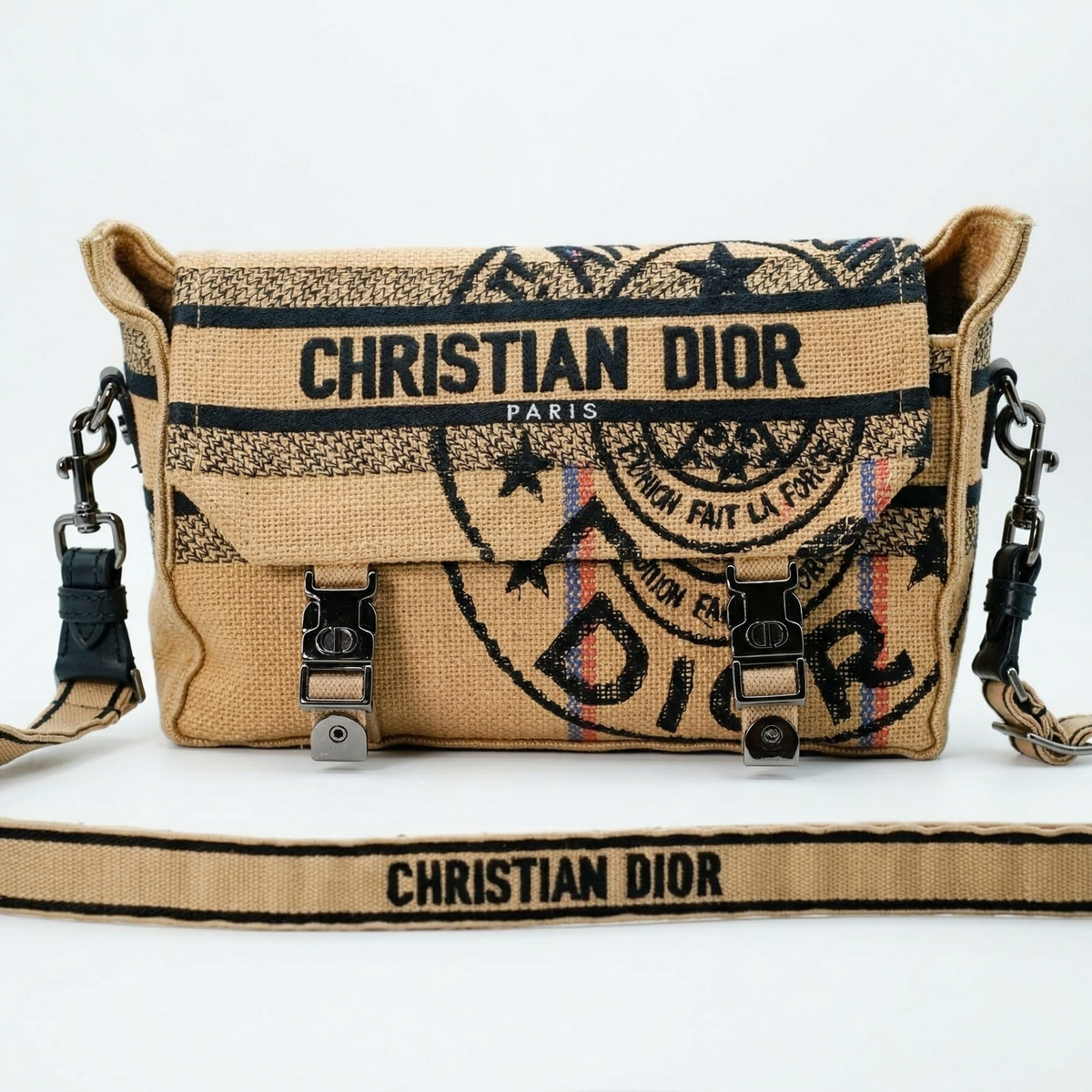 Dior Diorcamp Small – "L'Union Fait La Force" Jute Canvas