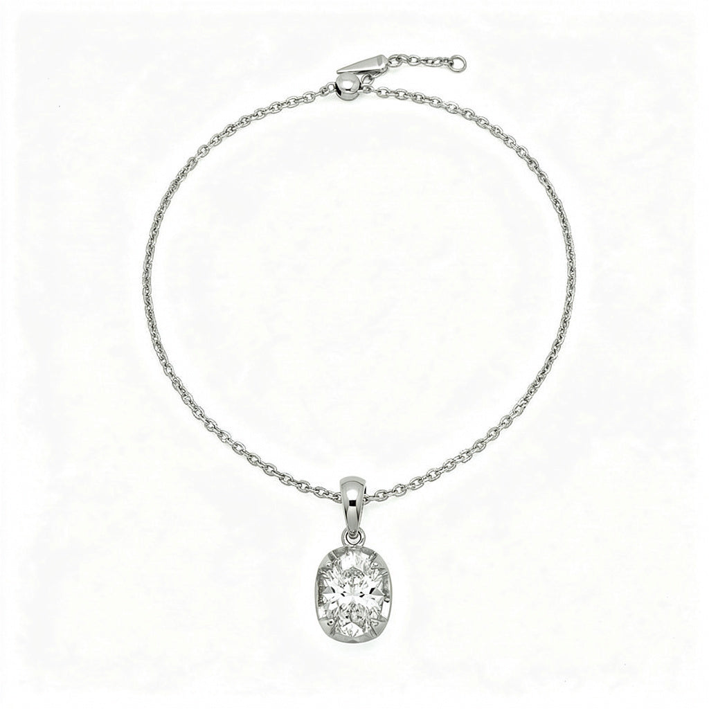 Platinum White Gold Oval Cut Diamond Solitaire Pendant Necklace