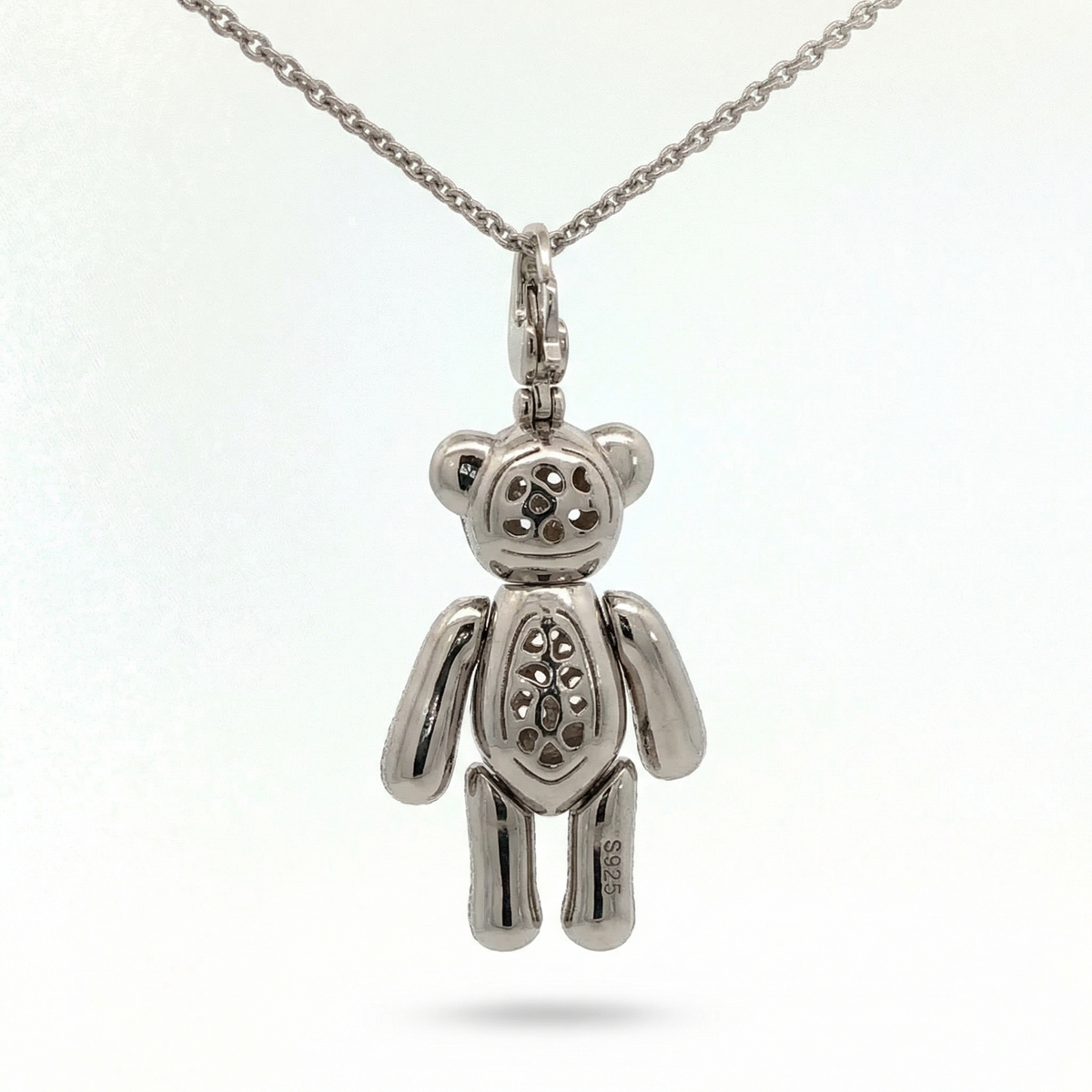 White Gold Diamond Teddy Bear Charm Necklace