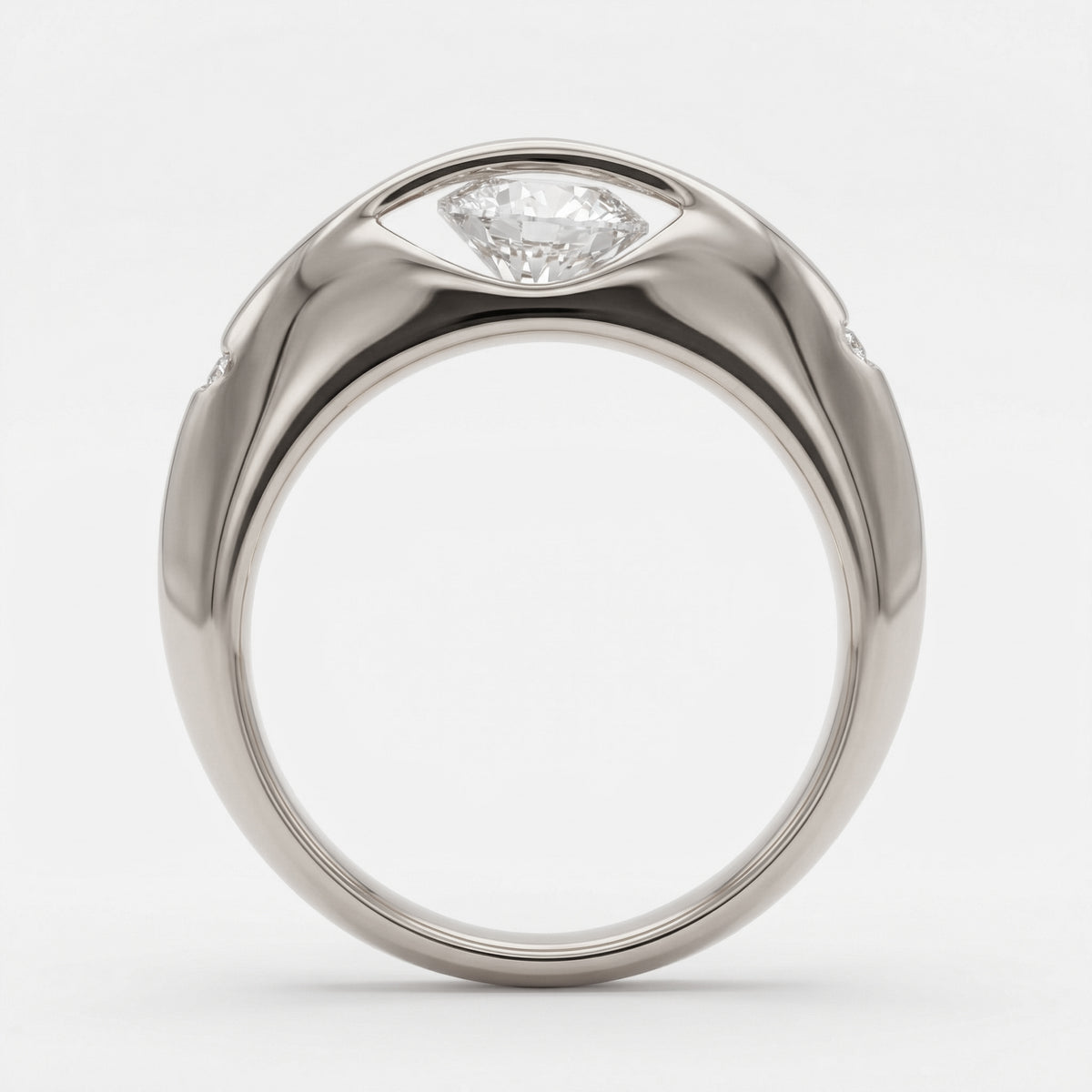 Dancing Diamonds Slim Ring with White Round Stone – on White Gold