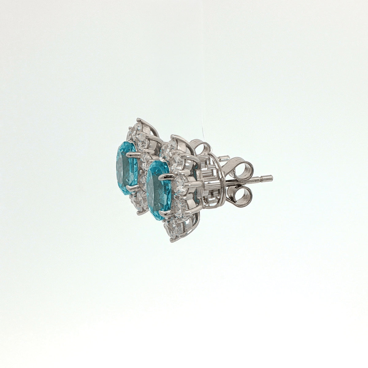 Bloom Halo Earrings with Paraiba Oval Stone – on White Gold