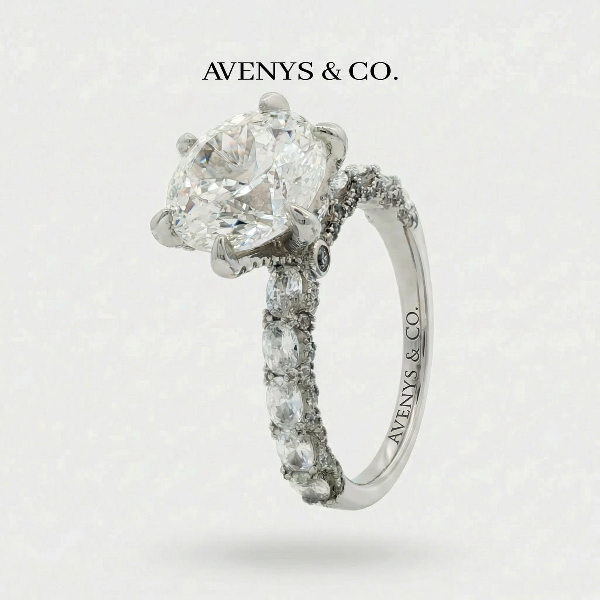 Round Stone Half Pave Ring with White Round Stone – on White Gold