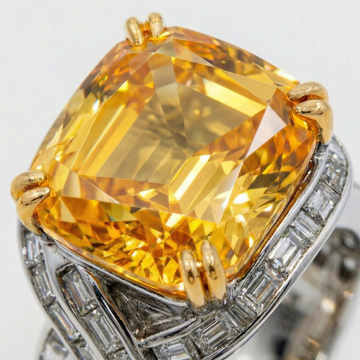 Citadel Pave Ring with Yellow Cushion Stone – on White Gold