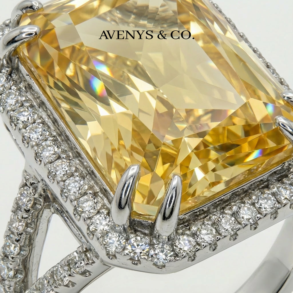 Sunset Radiant Ring with Yellow Radiant Stone – on White Gold