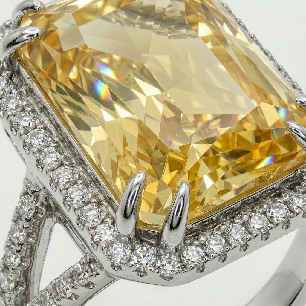 Sunset Radiant Ring with Yellow Radiant Stone – on White Gold