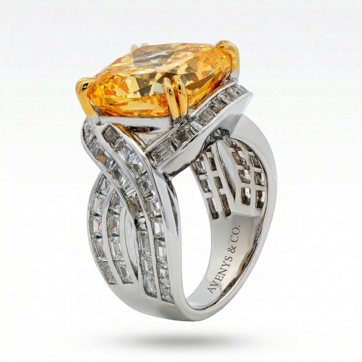 Citadel Pave Ring with Yellow Cushion Stone – on White Gold