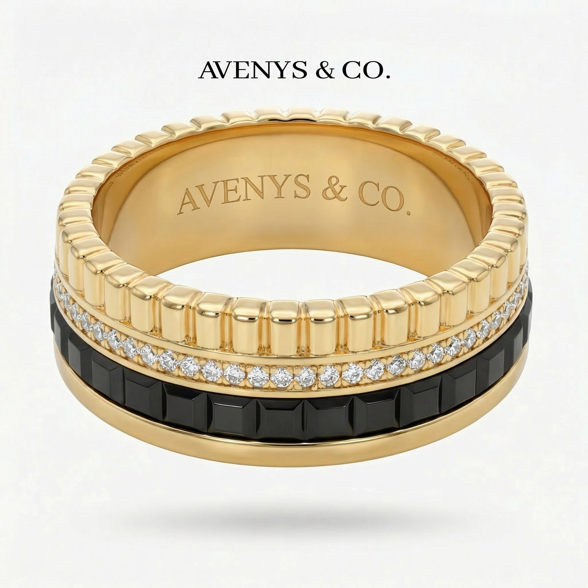 Quatre Ring with White Round Stone – on Yellow Gold