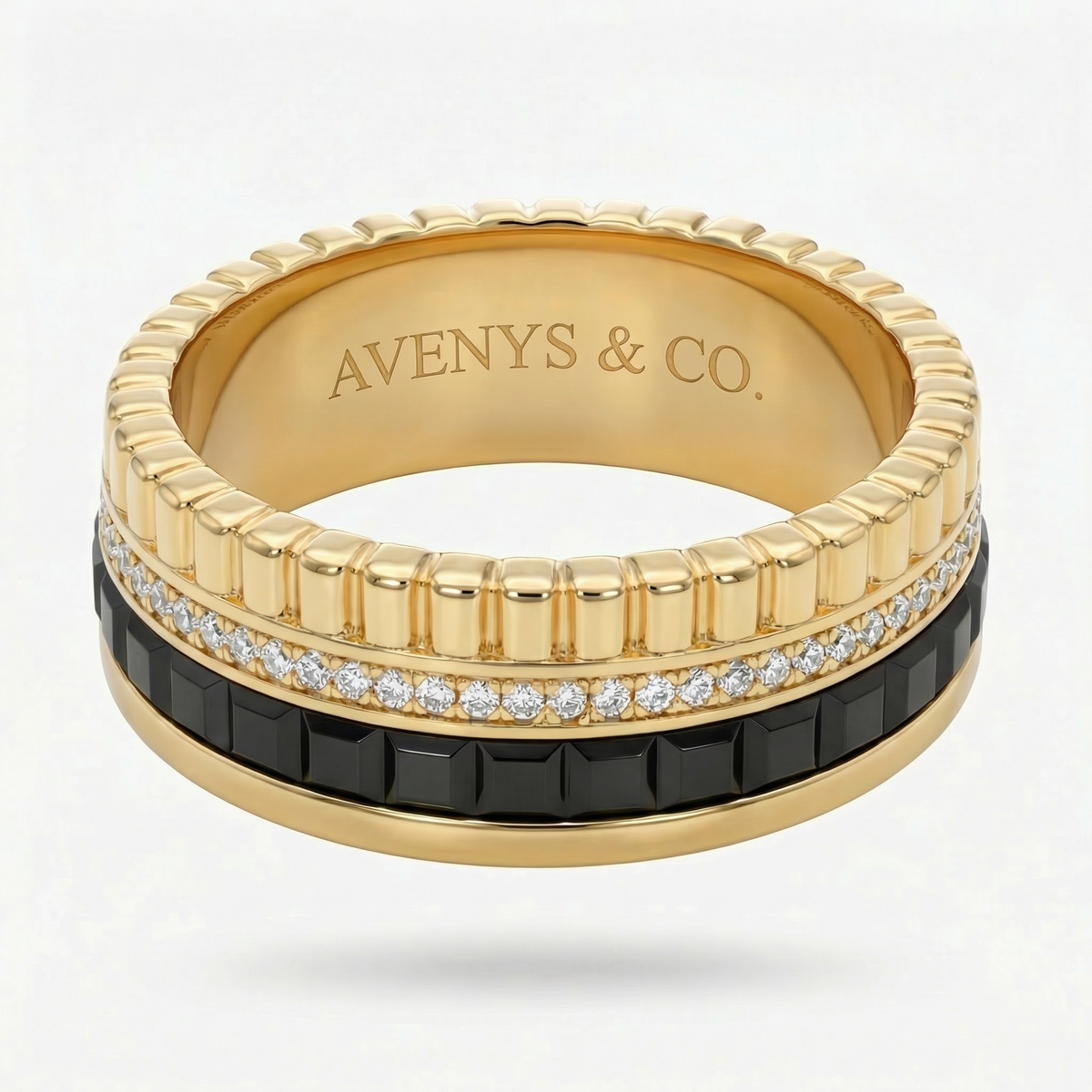 Quatre Ring with White Round Stone – on Yellow Gold