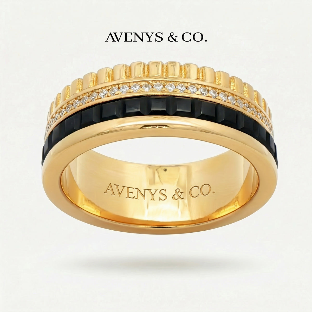 Quatre Ring with White Round Stone – on Yellow Gold