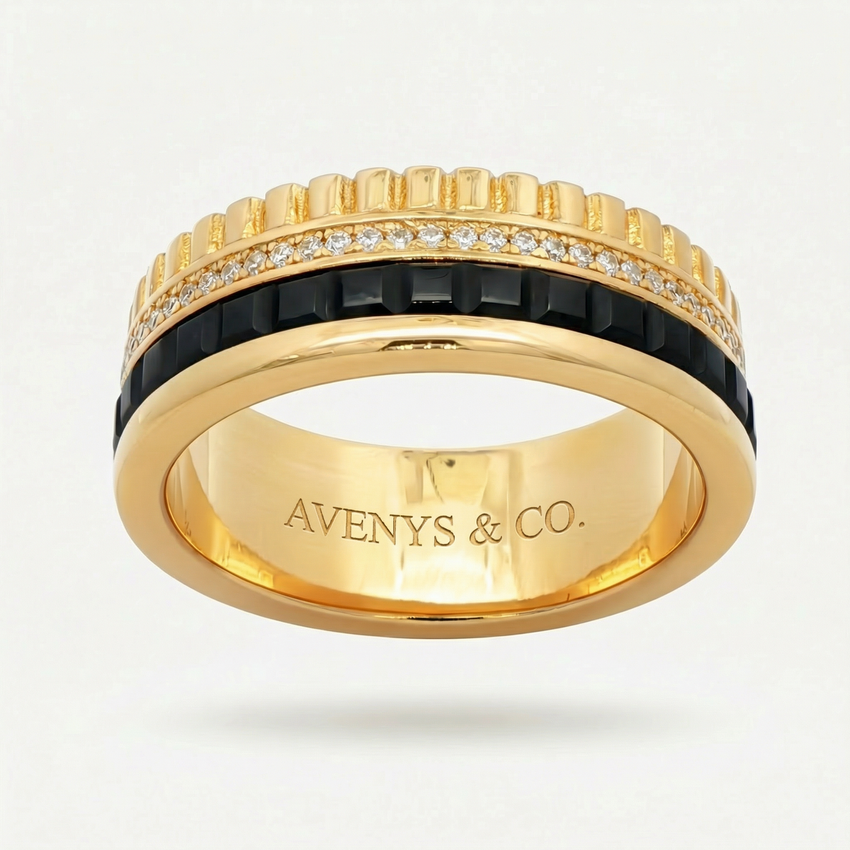 Quatre Ring with White Round Stone – on Yellow Gold
