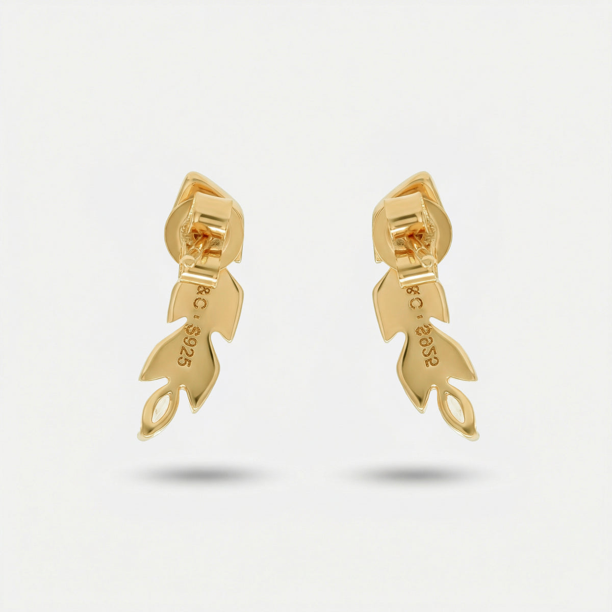 Leaf Earrings with White Round Stone – on Yellow Gold