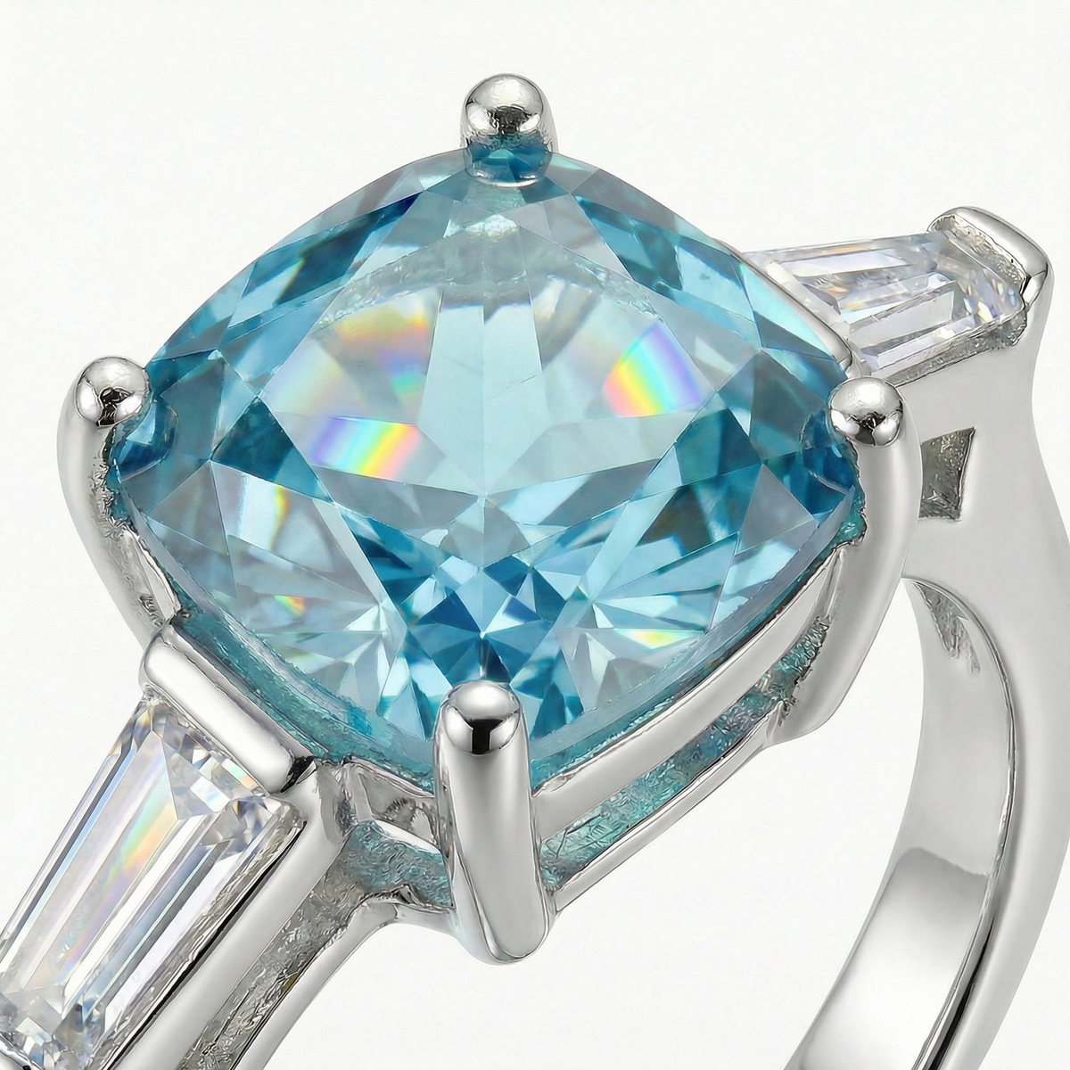Princess Trilogy Ring with Aquamarine Princess Stone – on White Gold