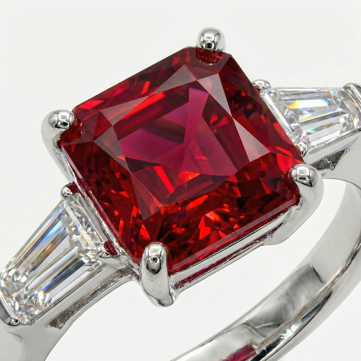 Princess Trilogy Ring with Red Princess Stone – on White Gold
