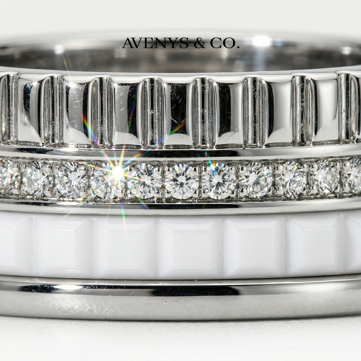Quatre Ring with White Round Stone – on White Gold