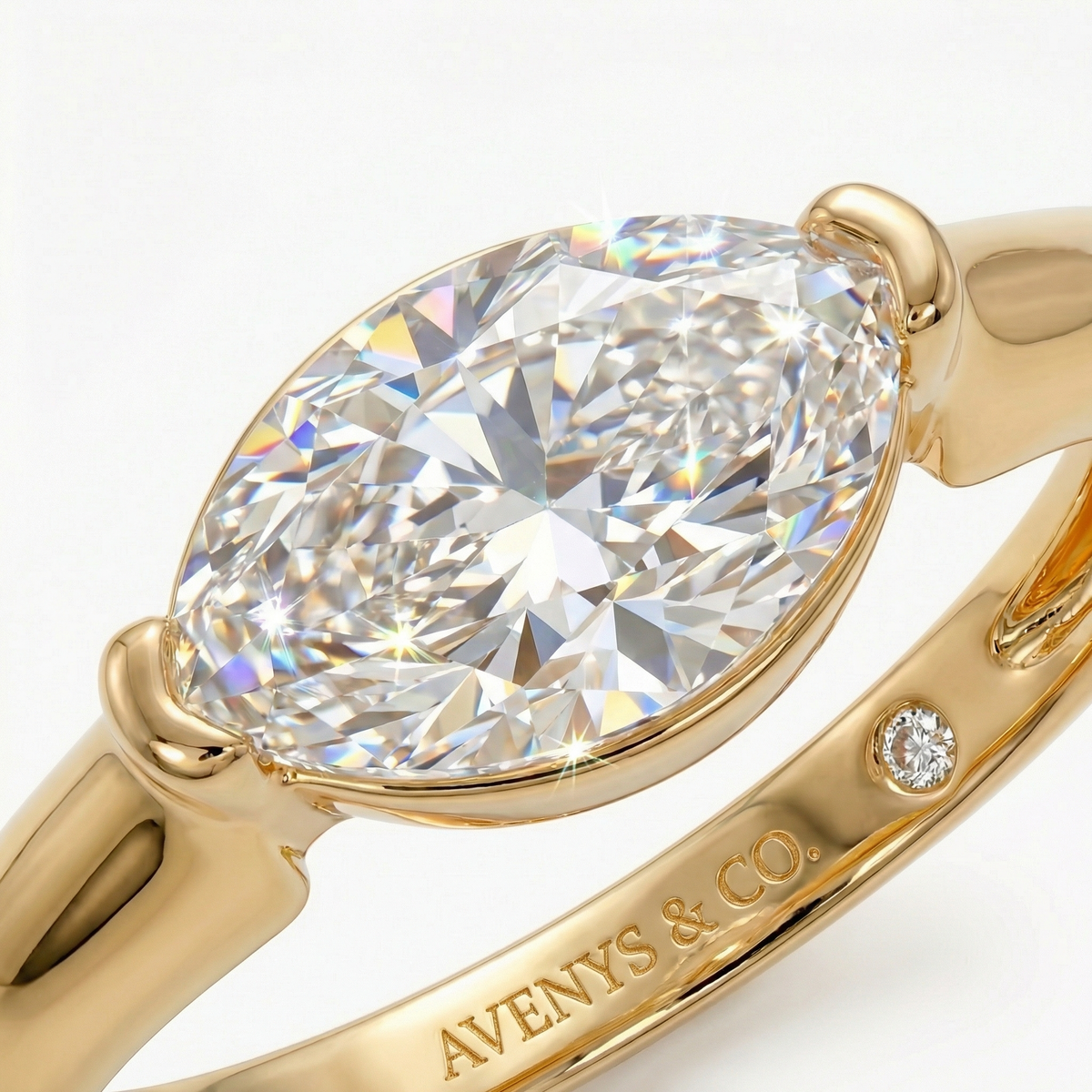 Delicate Bezel Ring with White Marquise Stone – on Yellow Gold