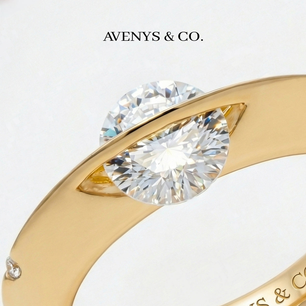 Dancing Diamonds Slim Ring with White Round Stone – on Yellow Gold
