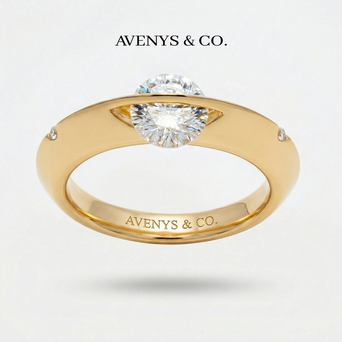 Dancing Diamonds Slim Ring with White Round Stone – on Yellow Gold
