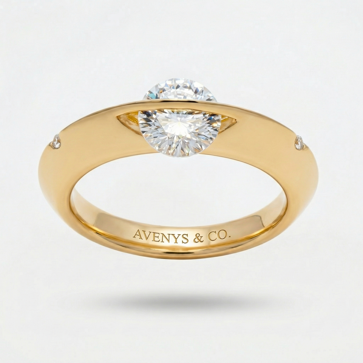 Dancing Diamonds Slim Ring with White Round Stone – on Yellow Gold