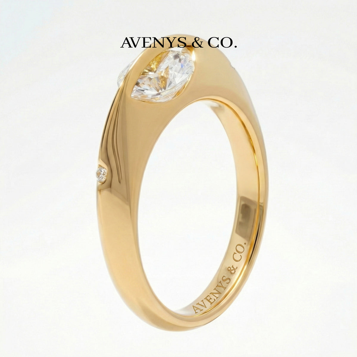 Dancing Diamonds Slim Ring with White Round Stone – on Yellow Gold