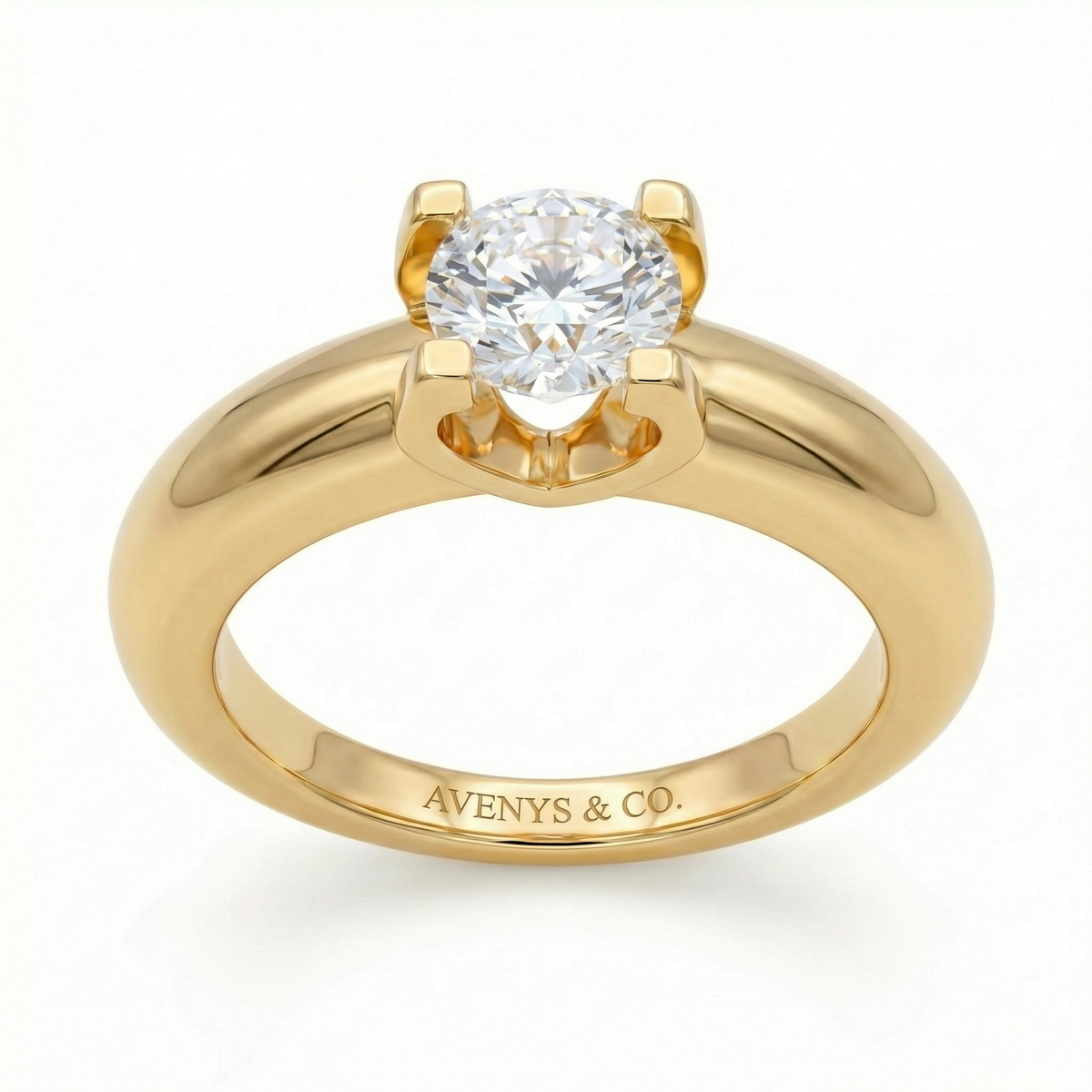 Suspension Max  Ring with White Round Stone – on Yellow Gold